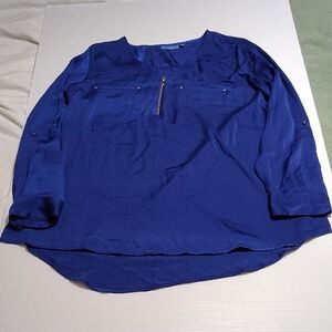 Apt. 9 Cobalt Blue Silky Flowy Blouse with Gold Hardware Size XL